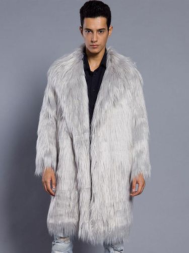 Faux Fur Coat Men Overcoat Salmon Turndown Collar Long Sleeve Winter Coat - milanoo.com - Modalova