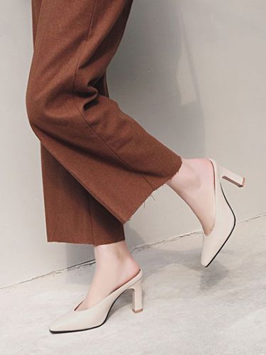 Women's Mules Clogs Leather Sage Pointed Toe Slip-On Mules Shoes - milanoo.com - Modalova