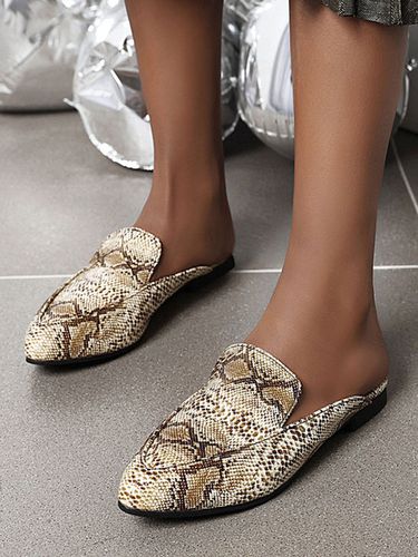 Womens Flat Mules Shoes White Snake Print Backless Shoes - milanoo.com - Modalova