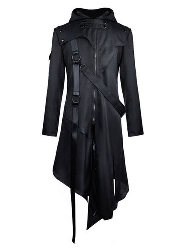 Gothic Windbreaker Polyester Long Sleeve Lace Up Retro Long Overcoat - milanoo.com - Modalova
