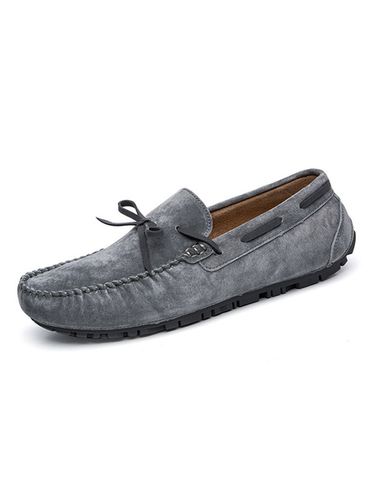 Loafer Shoes For Men Cosy Suede Leather Bows Slip-On Khaki Casual Flat Shoes - milanoo.com - Modalova