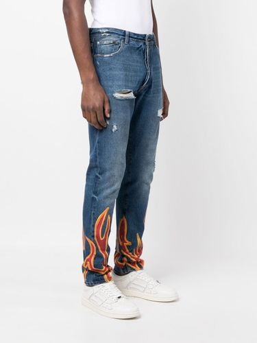 Straight Leg Jeans With Flame Print - Palm Angels - Modalova
