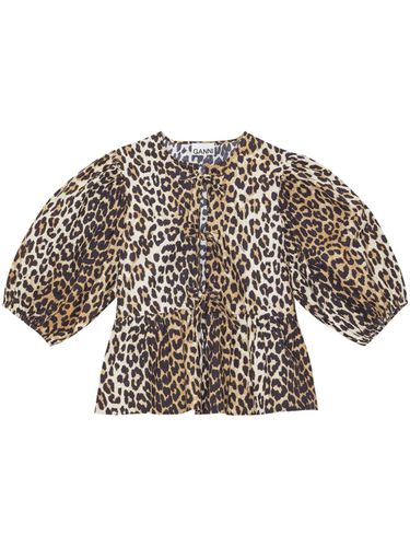 GANNI Leopard Print Cotton Blouse - GANNI - Modalova