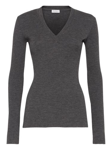 Wool V-Necked Sweater - Brunello Cucinelli - Modalova