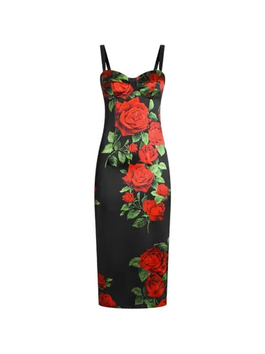 Roses Print Silk Midi Dress - Dolce & Gabbana - Modalova