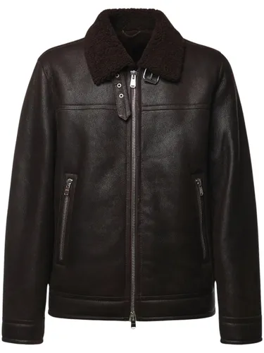 Shearling-Collar Leather Jacket - Dondup - Modalova