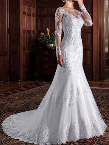 Robe de mariée; robe de mariée manche longue; Robe de maréie cathédrale - milanoo.com - Modalova