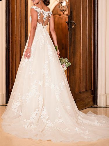 Robe de mariée dentelle; robe de mariée simple; robe de mariée trapèze - milanoo.com - Modalova