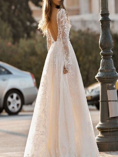 Robe de mariée boho; robe de mariée bohème; robe de mariée dentelle - milanoo.com - Modalova