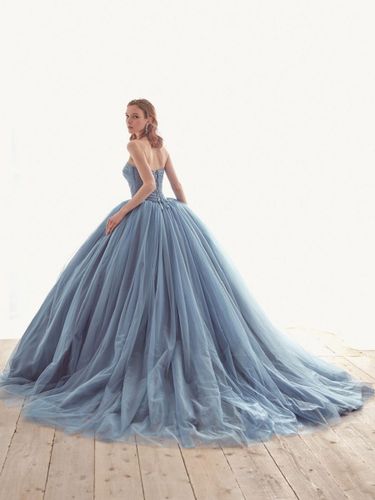 Robe de mariée bleue avec train bustier sans manches à lacets taille naturelle longue tull polyester robes de mariée - milanoo.com - Modalova