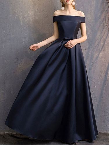 Robe de soirée trapèze col bateau longueur au sol manches courtes lacets robes de soirée formelles en polyester - milanoo.com - Modalova