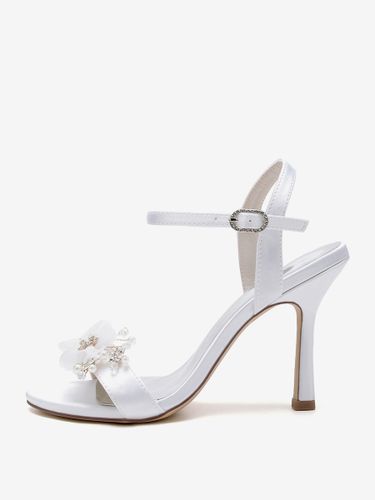 Sandales De Mariée En Satin Blanc Bout Ouvert Fleur Chaussures De Mariage - milanoo.com - Modalova