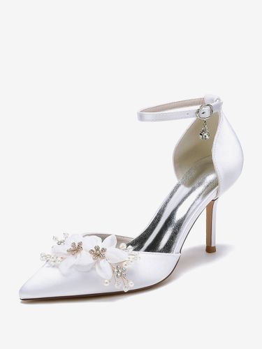 Chaussures De Mariage Escarpins De Mariée Fleur Bride En Satin À Bout Pointu - milanoo.com - Modalova