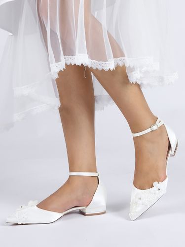 Chaussures De Mariée Chaussures Plates De Mariage Satin Fleur à Bride Bout Pointu - milanoo.com - Modalova