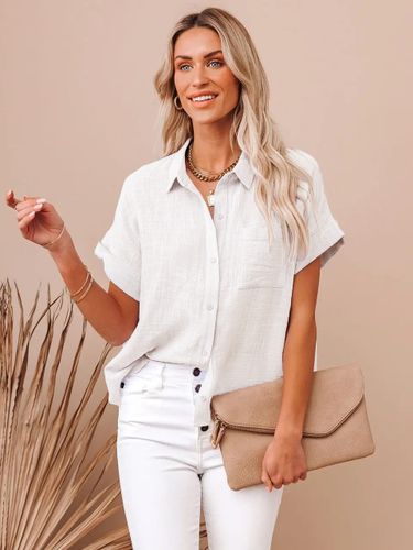 Chemisier Blouse à Col Revers avec Manches Courtes Unicolore - milanoo.com - Modalova