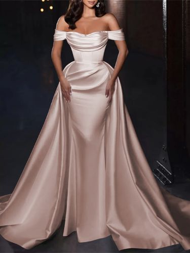 Robe cocktail mariage robe de soirée en satin hors des épaules zip sur dos - milanoo.com - Modalova