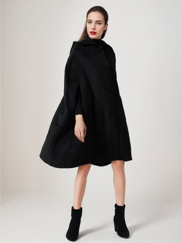 Manteau cape en laine noire avec capuche Poncho surdimensionné Vêtements d\'extérieur d\'hivers 2026 - milanoo.com - Modalova