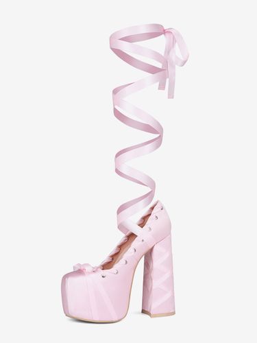 Escarpins à talons hauts à plateforme et bout rond avec nœud Lolita et lacets - milanoo.com - Modalova