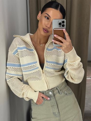 Cardigan court rayé en maille ajourée 2026 - milanoo.com - Modalova