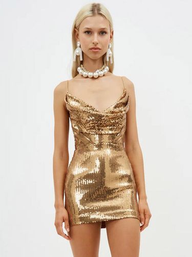 Robes de soirée mini dos nu sans manches à col bénitier dorées chics - milanoo.com - Modalova