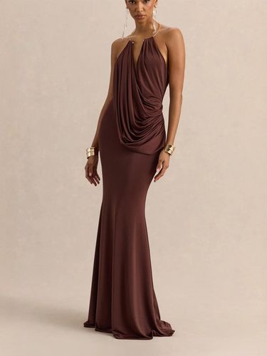 Robe de soirée sirène dos nu à col halter et décolleté plongeant robe longue drapée et drapée - milanoo.com - Modalova