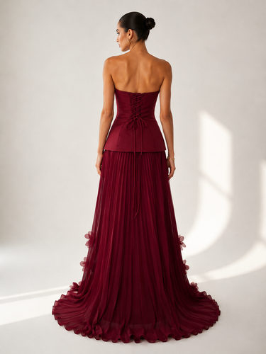 Robe de soirée maxi fluide bustier taille corset imprimé floral 3D traîne plissée longueur au sol - milanoo.com - Modalova