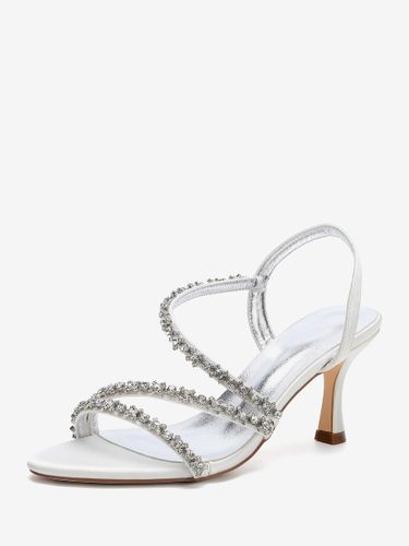 Chaussures de mariée à talons hauts en satin bout ouvert strass et brides - milanoo.com - Modalova