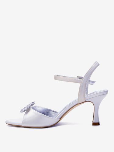 Chaussures de mariée en satin ornées de strass bout ouvert talon moyen chaussures d'invitée de mariage - milanoo.com - Modalova