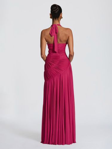 Robe de soirée longue dos nu à décolleté plongeant taille froncée jupe plissée fluide et nœud dans le dos - milanoo.com - Modalova