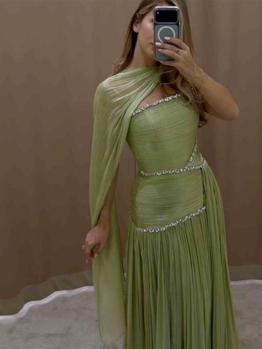 Robe de soirée fourreau bustier en soie fluide plissée - milanoo.com - Modalova