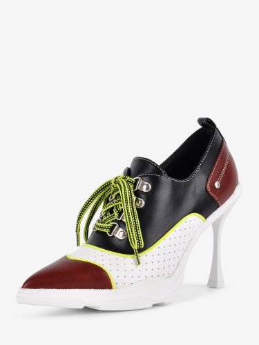 Escarpins à talons hauts bout pointu patchwork lacets - milanoo.com - Modalova