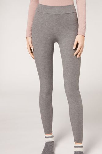 Ribbed Leggings with Cashmere Woman Grey Size M - Calzedonia - Modalova