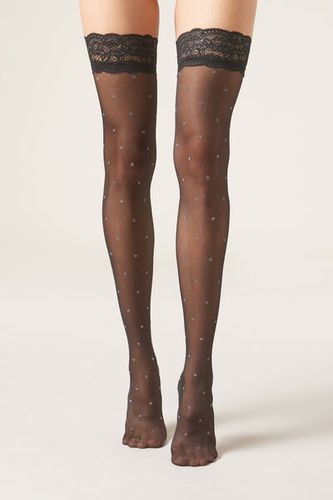 Sheer 30 Denier Lace and Dot Thigh High Stockings Woman Black Size 1/2 - Calzedonia - Modalova