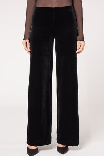 Velvet Palazzo Pants Woman Black Size L - Calzedonia - Modalova