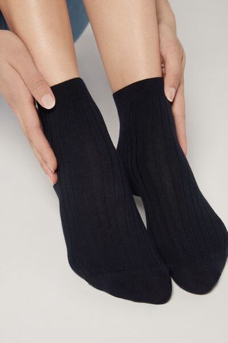 Short Ribbed Socks with Cotton and Cashmere Woman Blue Size 39-41 - Calzedonia - Modalova