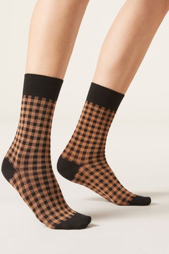 Gingham Patterned Short Socks Woman Black Size TU - Calzedonia - Modalova