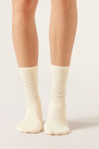 Ribbed Socks with Rhinestones Woman Nude Size TU - Calzedonia - Modalova