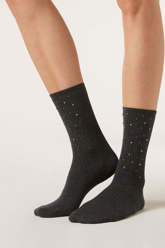 Ribbed Socks with Rhinestones Woman Grey Size TU - Calzedonia - Modalova