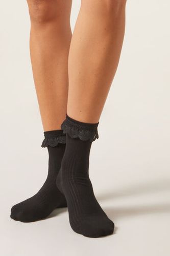 Ruched Lace Short Socks Woman Black Size TU - Calzedonia - Modalova