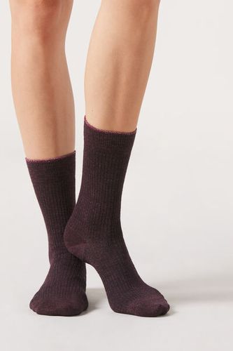 Socks with Cashmere and Glitter Woman Burgundy Size TU - Calzedonia - Modalova