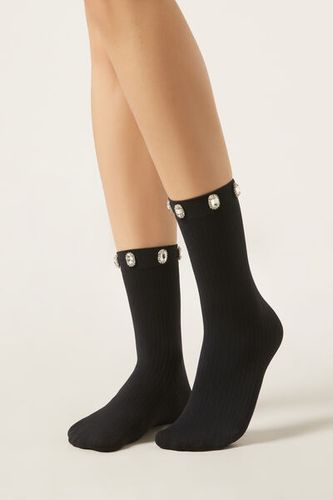 Opaque Socks with Jewels Woman Black Size TU - Calzedonia - Modalova