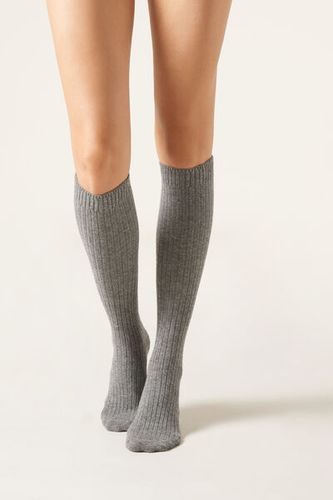 Women’s Ribbed Long Socks with Wool and Cashmere Woman Grey Size TU - Calzedonia - Modalova