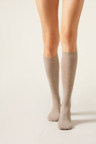 Glitter Long Socks with Cashmere Woman Nude Size TU - Calzedonia - Modalova