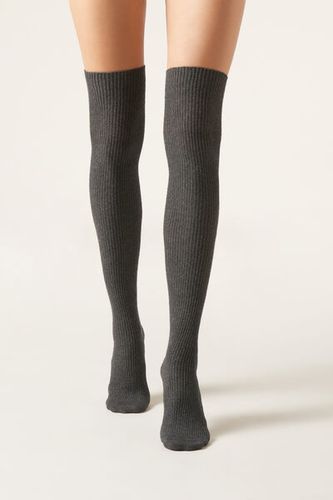 Ribbed Cashmere Over-the-Knee Socks Woman Dark Grey Size TU - Calzedonia - Modalova