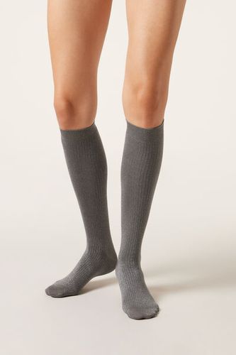 Long Ribbed Cotton Socks Woman Grey Size TU - Calzedonia - Modalova