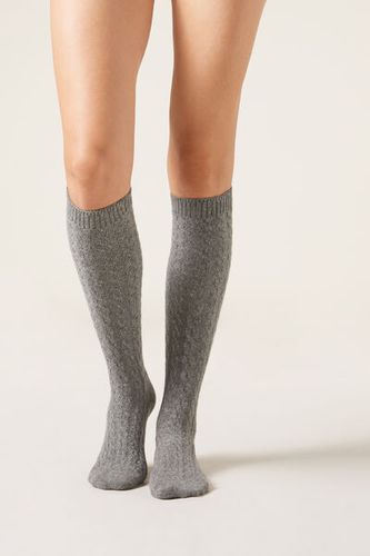 Long Cable Knit Cashmere Socks Woman Grey Size TU - Calzedonia - Modalova