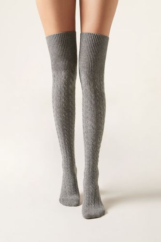 Over-the-Knee Patterned Cashmere Socks Woman Dark Grey Size TU - Calzedonia - Modalova