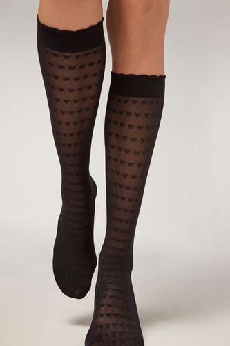 Heart Motif Mesh Knee Highs Woman Black Size TU - Calzedonia - Modalova