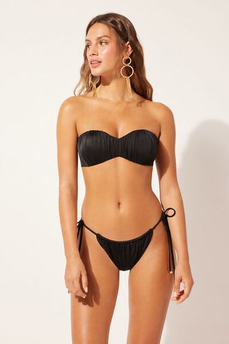 Graduated Padded Bandeau Swimsuit Top Shiny Satin Woman Black Size 4 - Calzedonia - Modalova