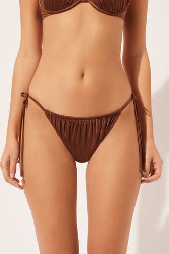 String Swimsuit Bottom Shiny Satin Woman Brown Size L - Calzedonia - Modalova